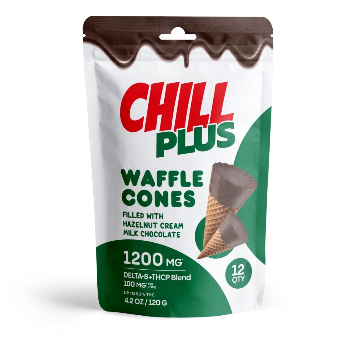 100mg Hazelnut Cream + Milk Chocolate Waffle Cones - D8, THCP, Chill Plus (1200mg)