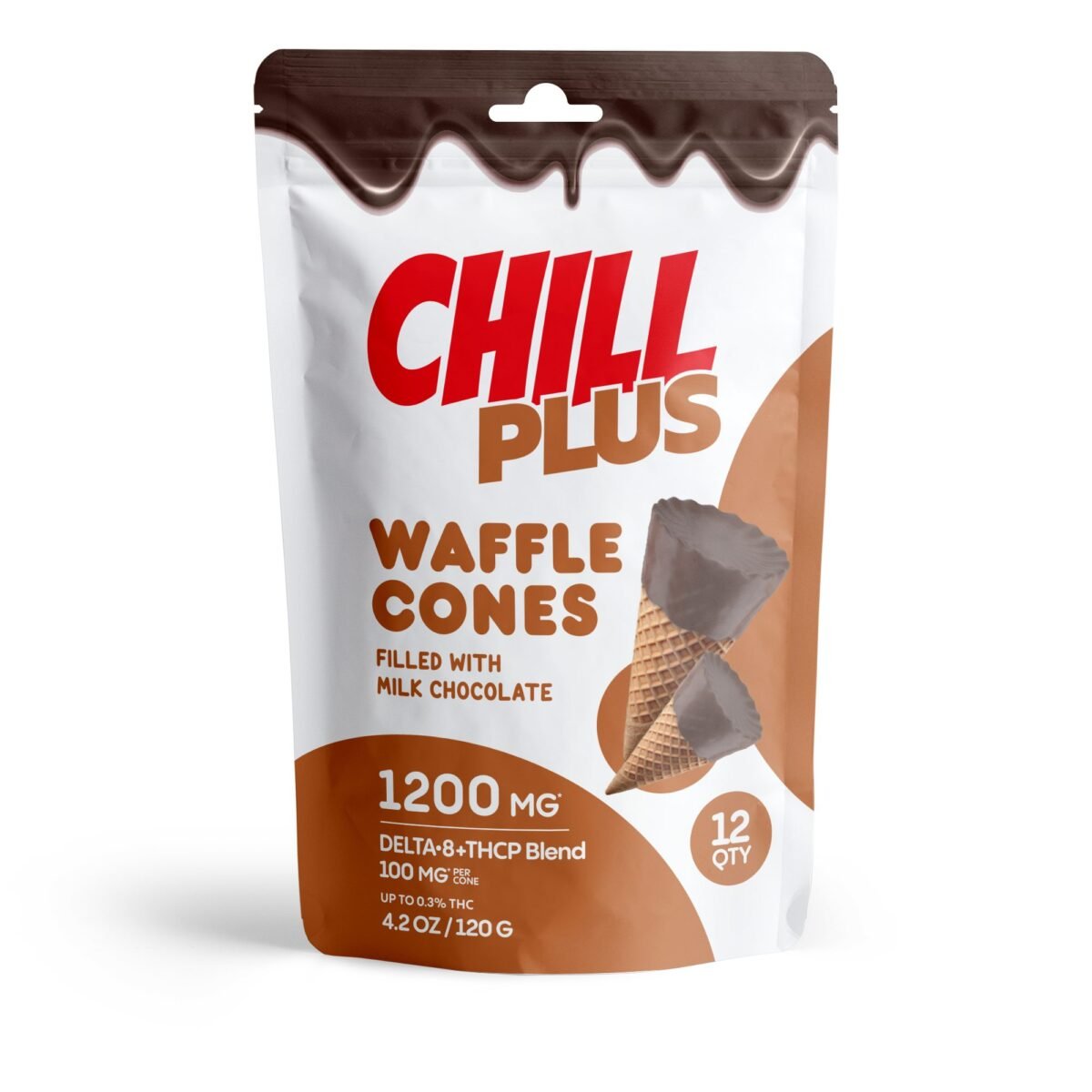 100mg Milk Chocolate Waffle Cones - D8, THCP - Chill Plus (1200mg)