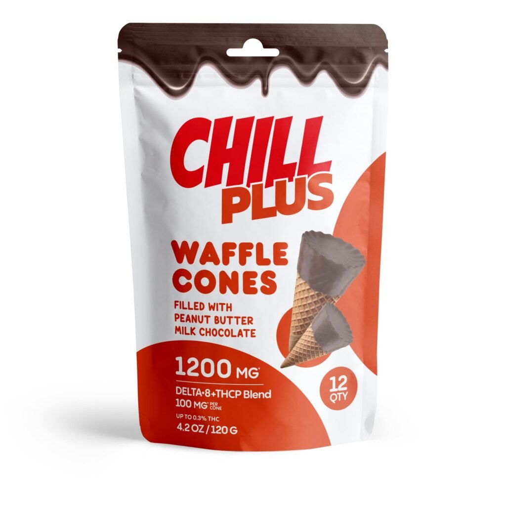 100mg Peanut Butter + Milk Chocolate Waffle Cones - D8, THCP - Chill Plus (1200mg)