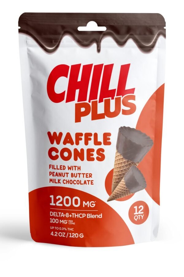 100mg Peanut Butter + Milk Chocolate Waffle Cones - D8, THCP - Chill Plus (1200mg)