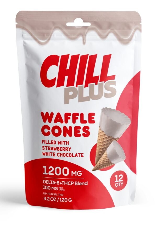 100mg Strawberry + White Chocolate Waffle Cones - D8, THCP - Chill Plus (1200mg)