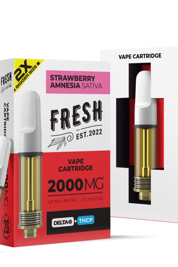 2000mg THCP, D8 Vape Cart - Strawberry Amnesia - Sativa - 2ml - Fresh