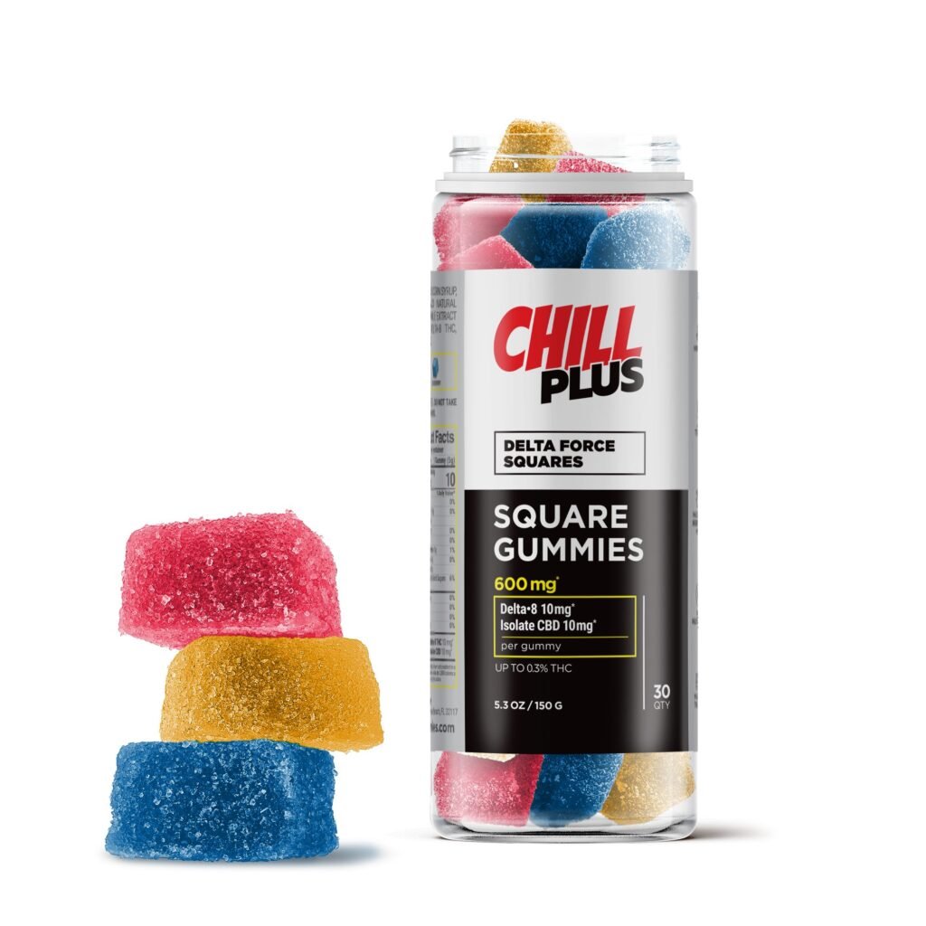 20mg CBD Isolate, D8 Gummies - Delta Force Squares - Chill Plus (Original, 600mg)