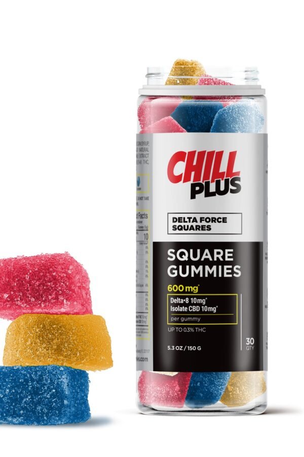 20mg CBD Isolate, D8 Gummies - Delta Force Squares - Chill Plus (Original, 600mg)