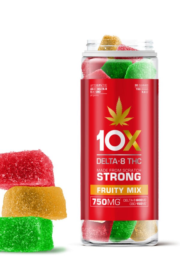 25mg CBD, D8 Gummies - Fruity Mix - 10X (750mg)