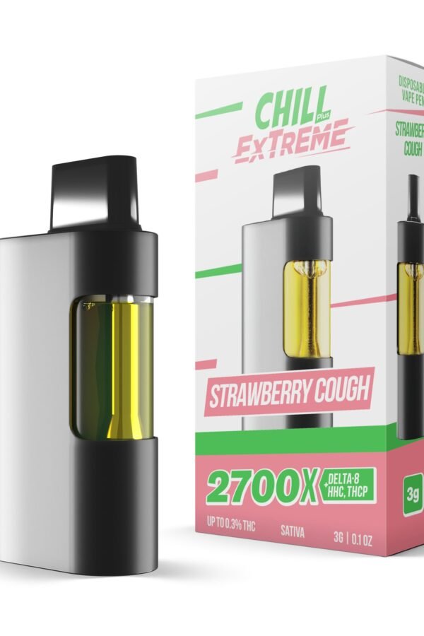 2700mg THCP, D8, HHC Vape Pen - Strawberry Cough - Sativa - 3ml - Chill Extreme