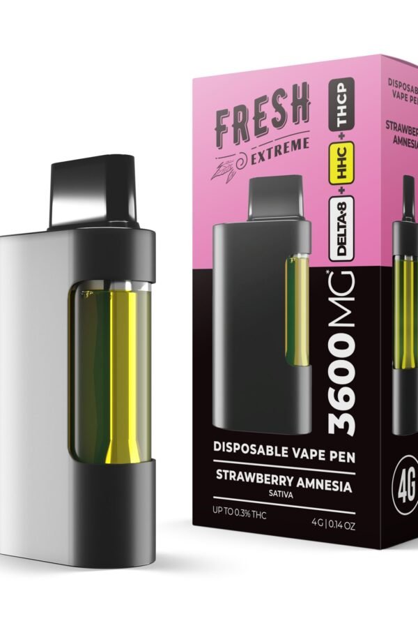 3600mg THCP, D8, HHC Vape Pen - Strawberry Amnesia - Sativa - 4ml - Fresh