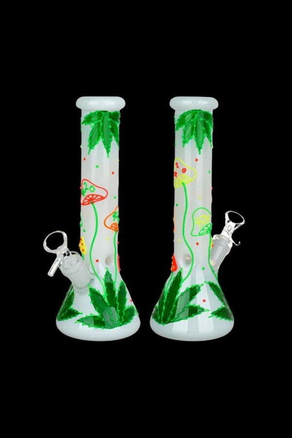 420 Hemp Leaf and Shrooms Glow in the Dark Water Pipe