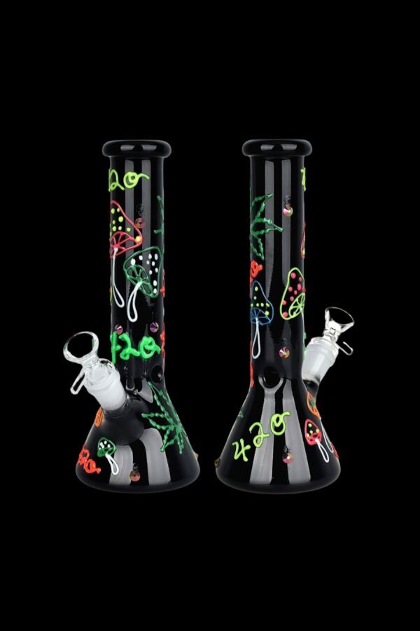 420 Leaf and Shroom Glow In Dark Beaker Water Pipe