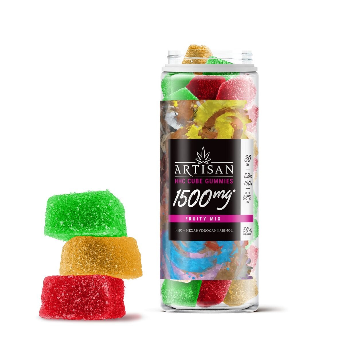 50mg HHC Cube Gummies - Fruity Mix - Artisan (Tropical Mix, 1500mg)