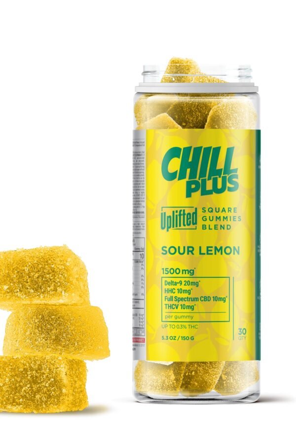 50mg Uplifted Gummies - D9, HHC, Full Spectrum CBD, THCV - Chill Plus (Sour Lemon, 1500mg)