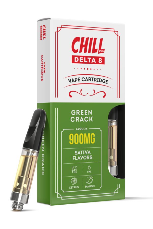 900mg D8 Vape Cart - Green Crack - Sativa - 1ml - Chill Plus