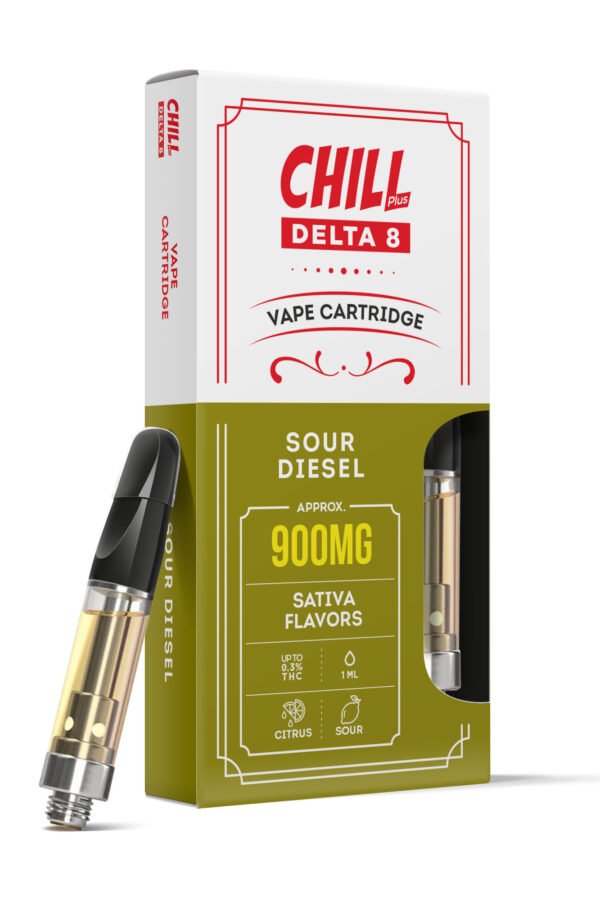 900mg D8 Vape Cart - Sour Diesel - Sativa - 1ml - Chill Plus