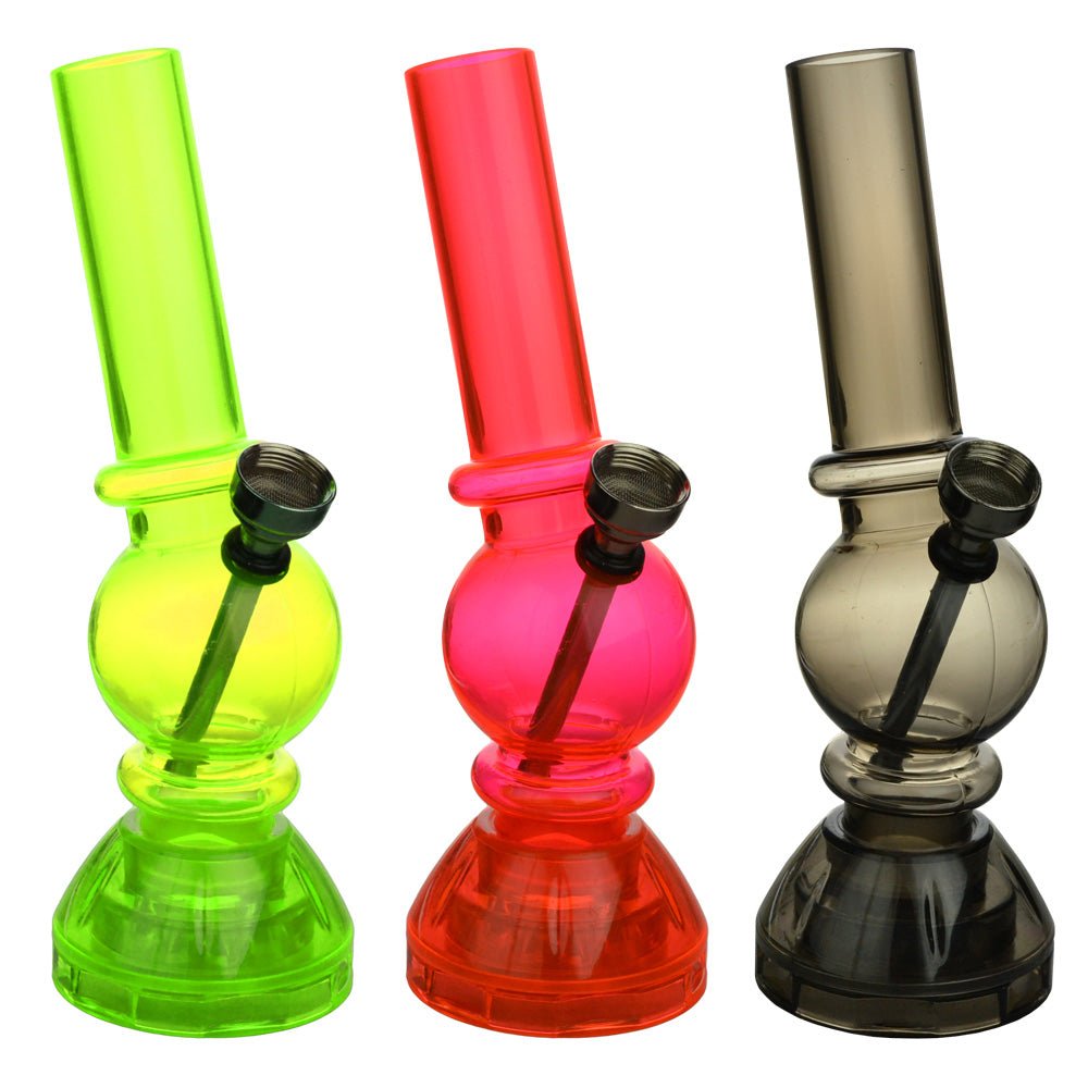 Angled Mini Acrylic Water Pipe w/ Built in Grinder Base - 6.5""