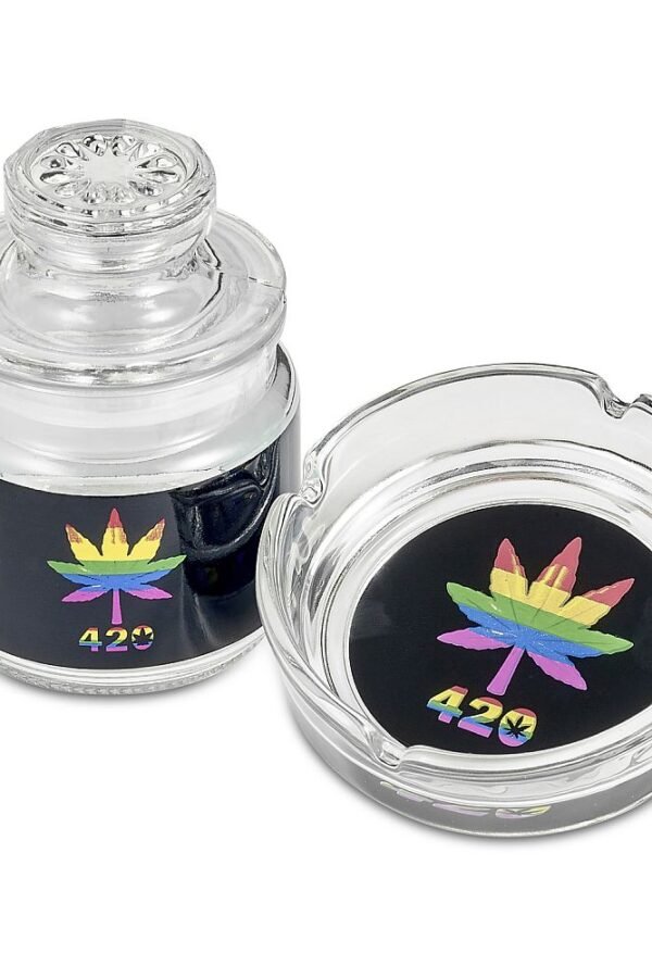 Ashtray and stash jar set - Rainbow leaf design