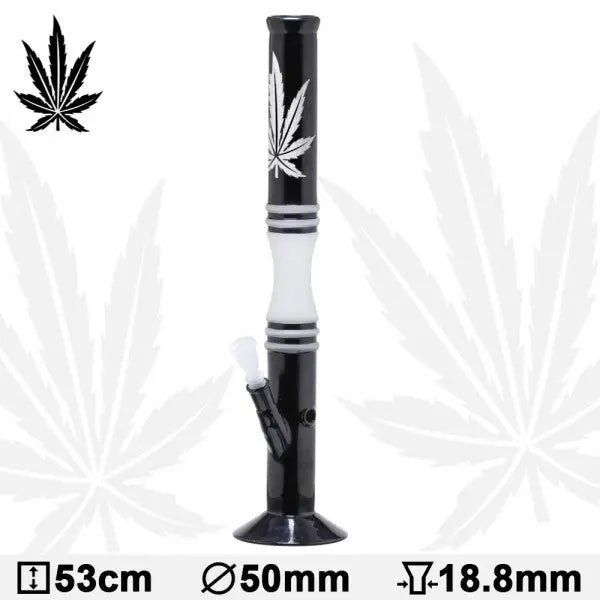 Black and White Hemp Leaf Glass Water Pipe Bong -20.5""