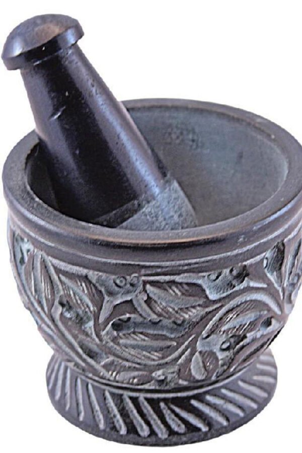 Carved Flower Soapstone Mortar & Pestle 3""x2.5""