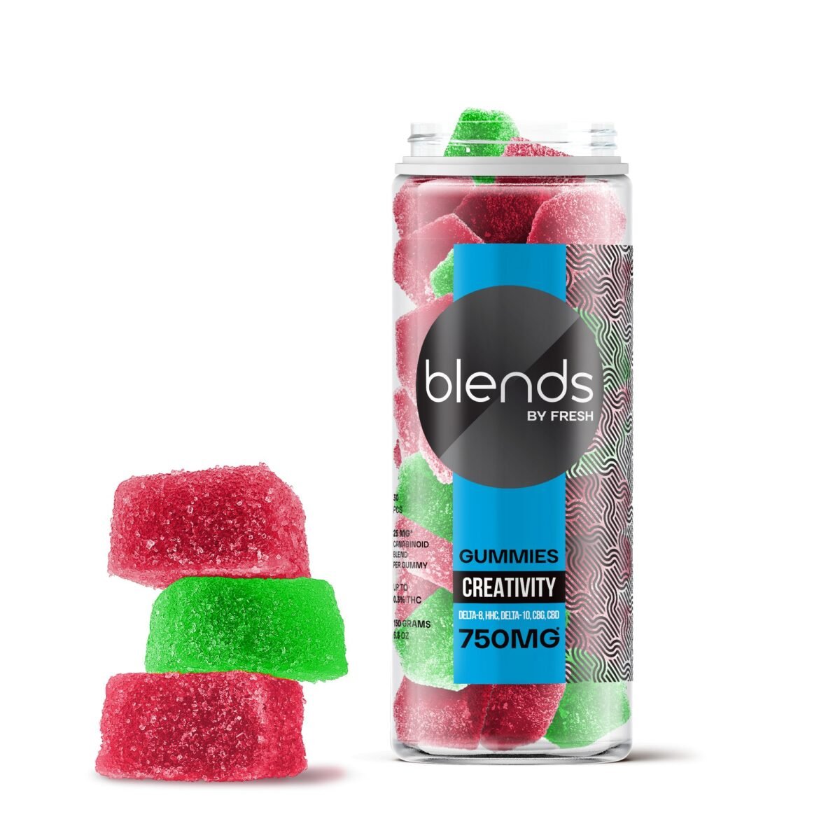 Creativity Blend - 25mg Gummies - D8, HHC, D10, CBG, CBD - Blends by Fresh (Green Apple, Watermelon, Strawberry, 750mg)