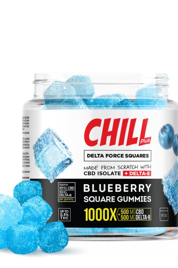 D8 & CBD Blend - Blueberry Force Squares Gummies - Chill Plus - 1000X