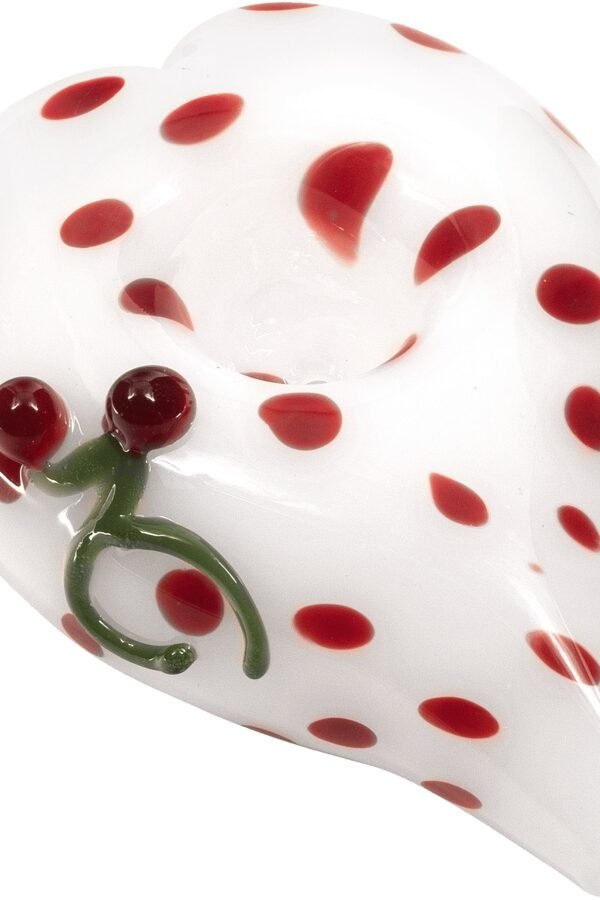 Elegant White Heart-Shaped Glass Hand Pipe with Red Polka Dots