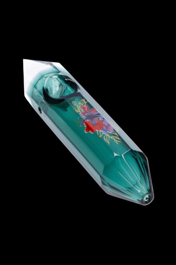 Famous Design Floral Lush Crystal Hand Pipe - Teal