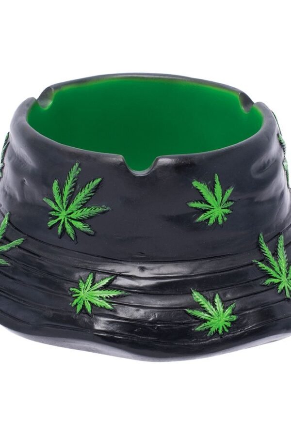 Fujima Black & Green Leaf Bucket Hat Ashtray - 5.75""