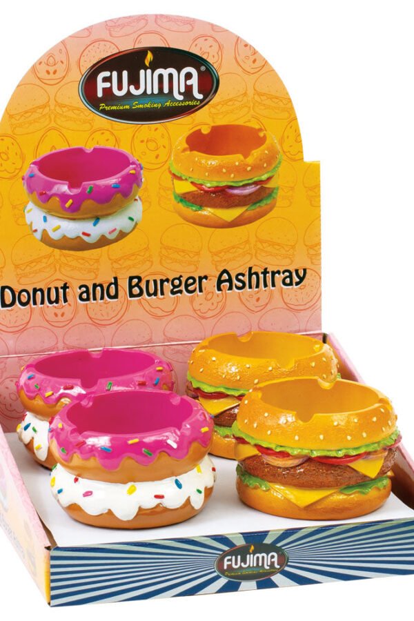 Fujima Donut or Burger Polyresin Ashtray - 3.5"" - 4PC DISP