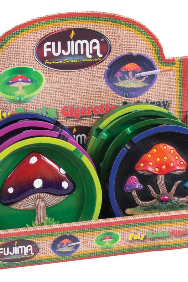 Fujima Mushroom Round Polyresin Ashtray- 4.25"" / Assorted - 8PC DISPLAY