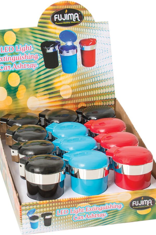 Fujima Self Extin. Ashtray w/ LED Light - 4.65"" / Assorted - 12PC DISPLAY