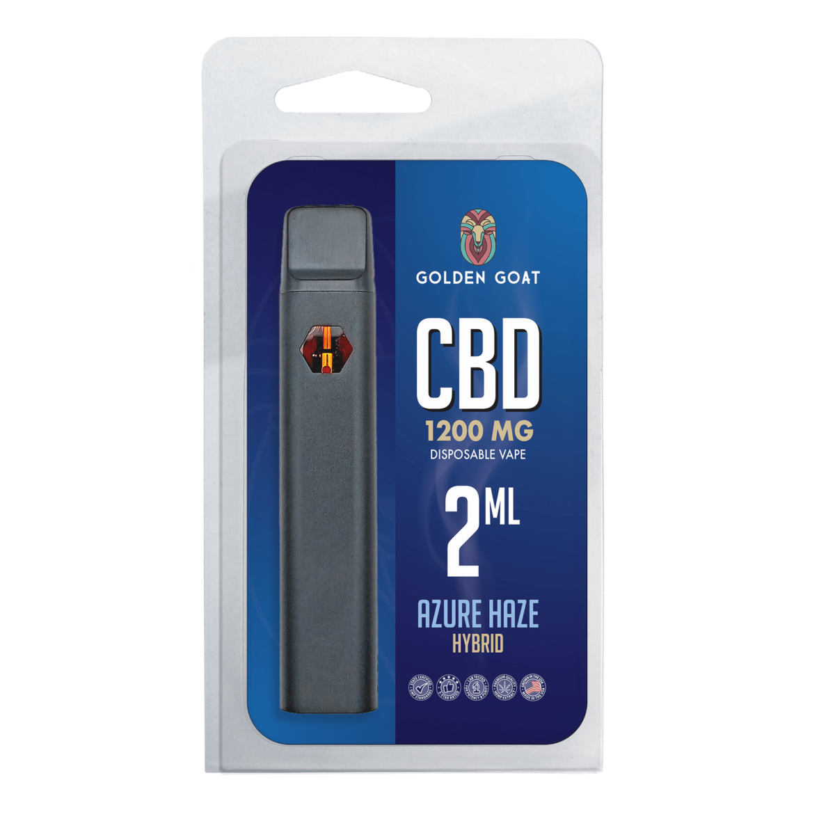 Golden Goat CBD Rechargeable Vape Device 1200MG, Azure Haze (Hybrid)