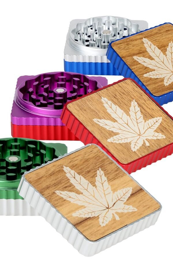 Hemp Leaf Square Aluminum Grinder - 3pc / 1.8"" / Colors Vary