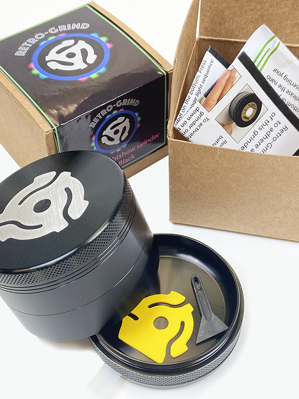 LED Light Show Herb Grinder ~ Magnetic Lid, 4 Pieces with Screen Catcher, Let our fun 2.5"" Black Retro-Grind light up your daily grind!