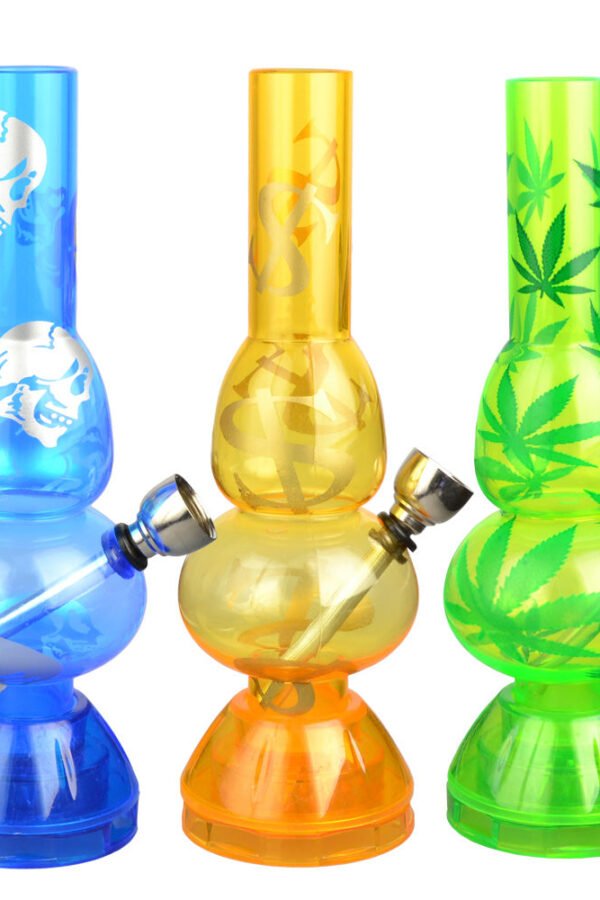 Mini Acrylic 2 Bubble Water Pipe w/ Built in Grinder Base - 6.75"" / Assorted Designs