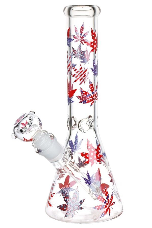 Patriotic Leaf Beaker Glass Water Pipe - 10.25"" / 14mm F