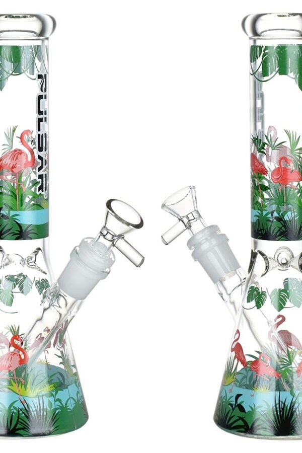 Pulsar Chillin' Flamingos Glass Beaker Water Pipe / 14mm F