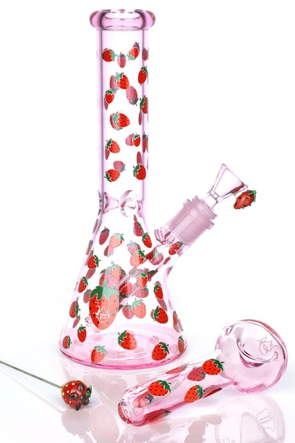 Pulsar Fruit Series Strawberry Cough Herb Pipe Glow Duo - 10"" / 14mm F