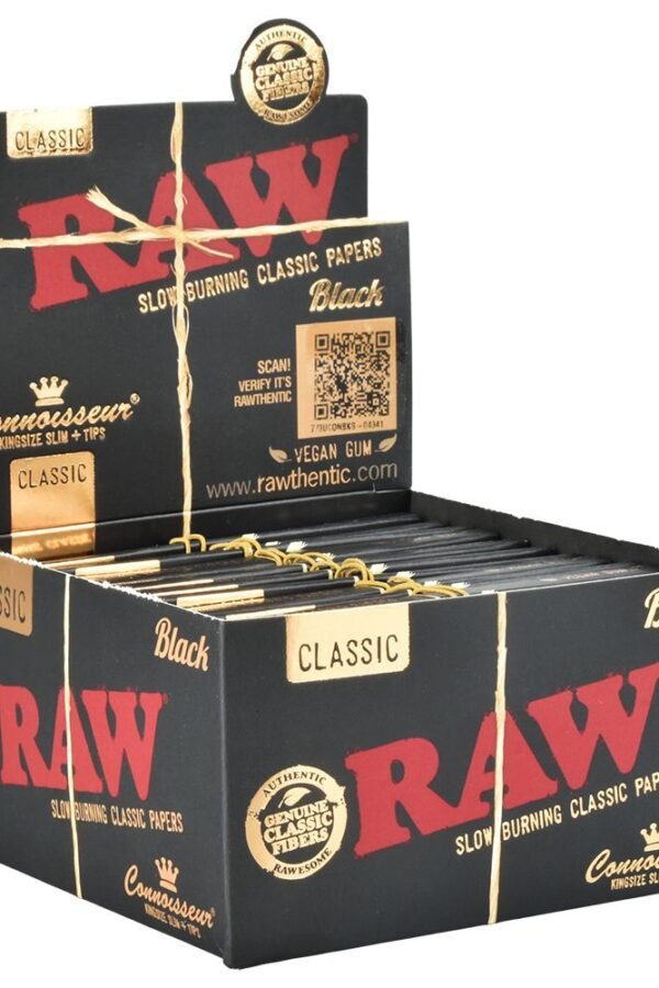 RAW Black Connoisseur Rolling Papers + Tips / 32pc / King Size Slim 24pk