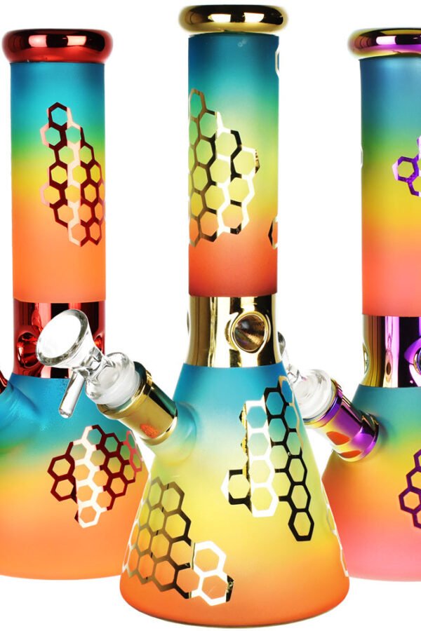 Rainbow Honeycomb Glass Water Pipe - 10"" / 14mm F