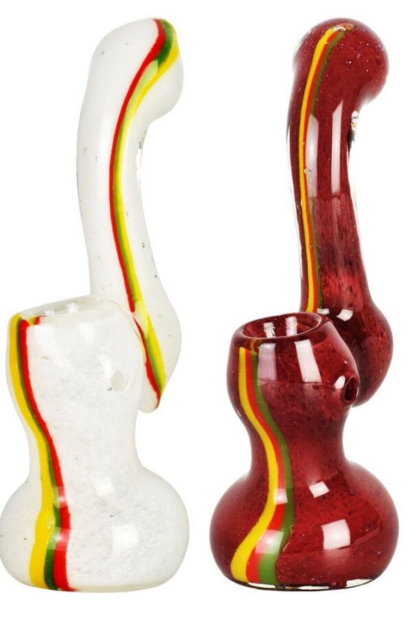 Rasta Stripe Frit Glass Bubbler / Colors Vary