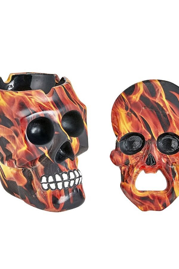 SKULL ASHTRAY AND OPENER SET - flame design