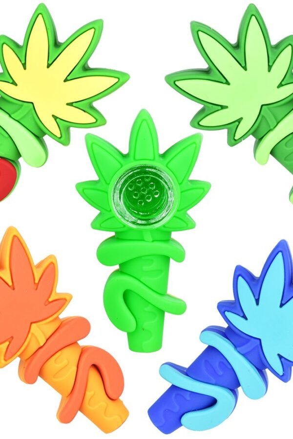 Silicone Hemp Leaf Hand Pipe - 3"" / 5ct