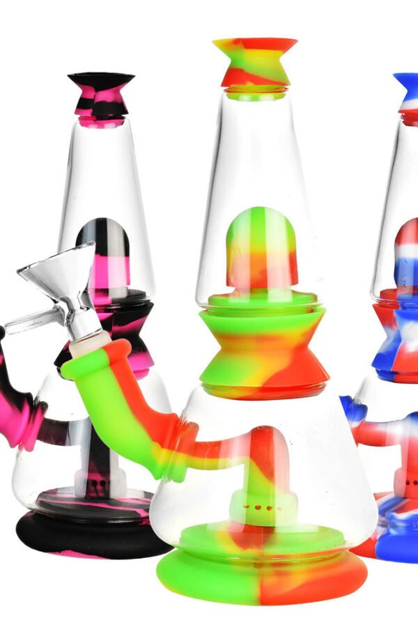 Silicone/Glass Dual Chamber Water Pipe-7.25""/14mm F/Clrs Vary