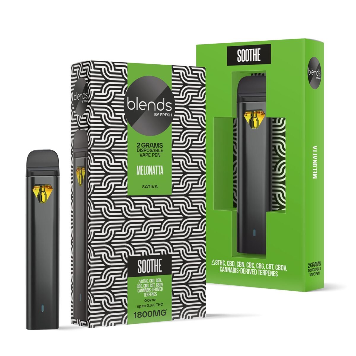 Soothe Blend - 1800mg Vape Pen - Sativa - 2ml - Blends by Fresh (Melonatta)