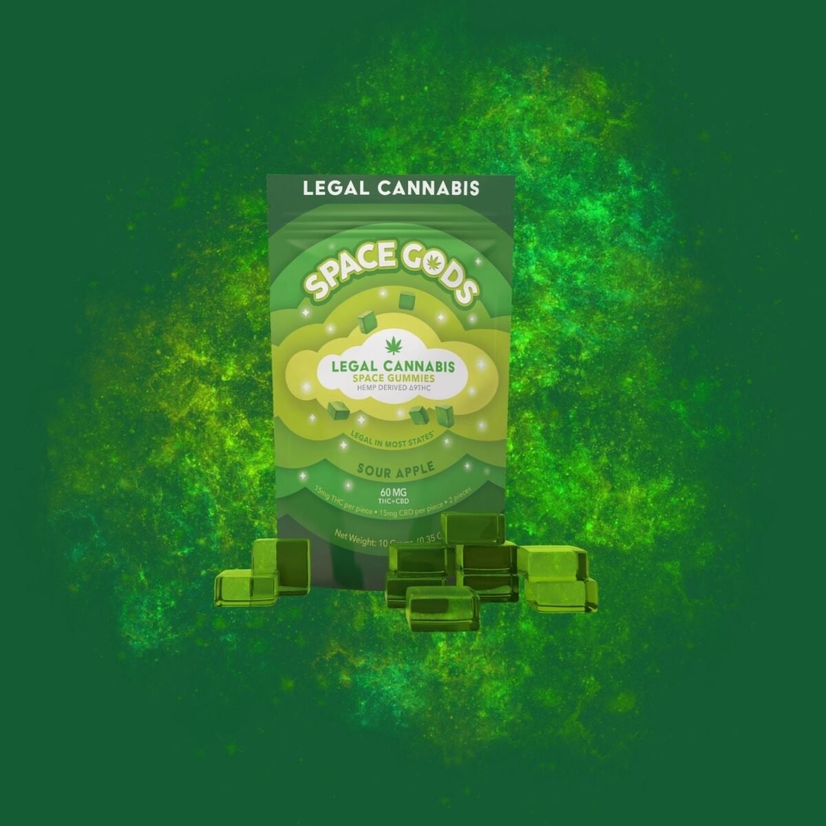 Space Gummies / Sour Apple / Delta 9 + CBD 10CT Bag