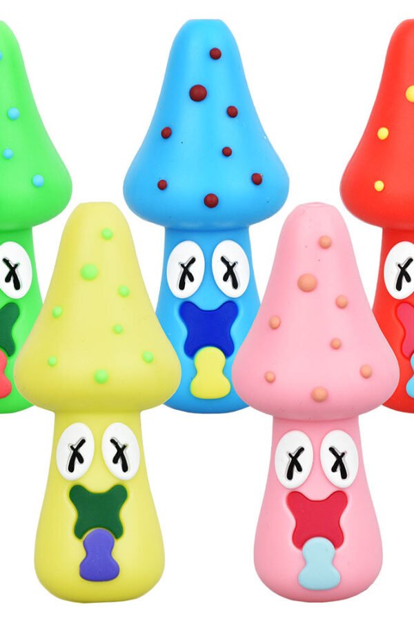 Spacey Facey Mushroom Silicone Hand Pipe - 3"" / Assorted Colors 5 pcs