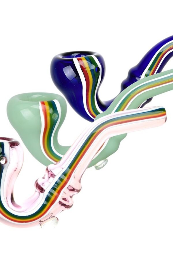 Striped Sherlock Glass Hand Pipe - 5"" / 10CT