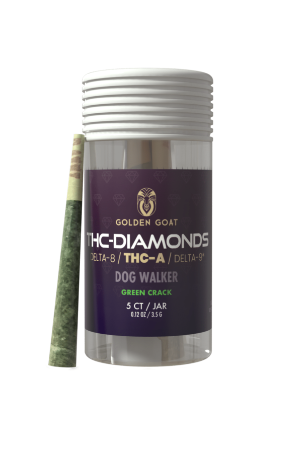 THC-A Diamond Pre-Rolls, 5ct - Dog Walker, Green Crack (Sativa)