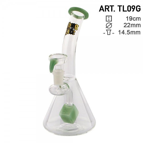 Thug Life / 7"" Cube Perc Green Glass Water Pipe