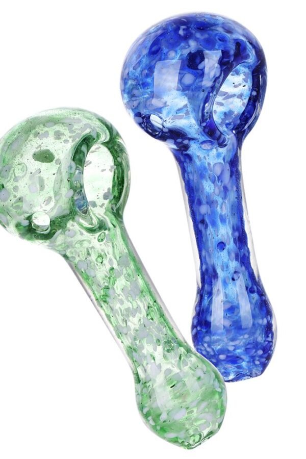 White Hot Nebula Frit Glass Spoon Pipe - 3.5"" / Colors Vary