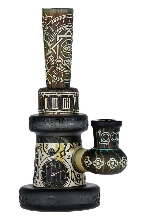 Lookah Glass Sacred Time Black Etched Water Pipe - 6.5"" / 14mm F